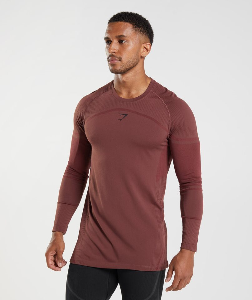 Men\'s Gymshark 315 Long Sleeve T-Shirts Brown | NZ 5LDJFS